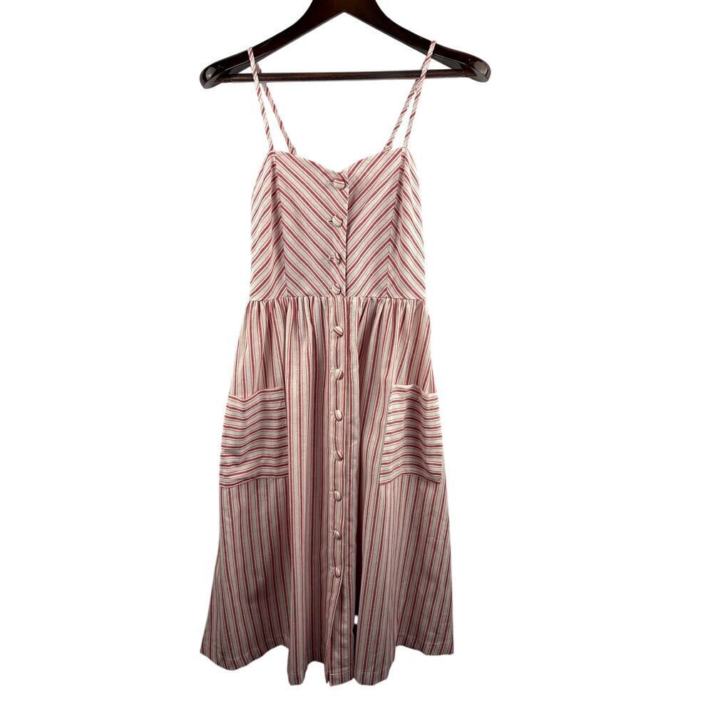Women’s Pink Blush Small White & Red Stripped Sleeveless Summer Dress
